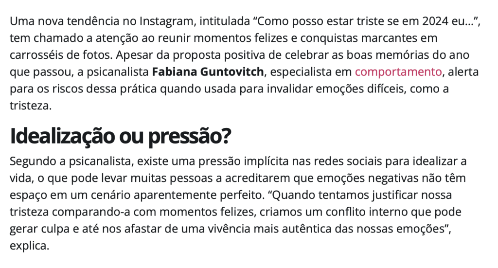 Psicanalista comenta sobre a pressão das redes sociais no final de ano: 'Conflito interno'